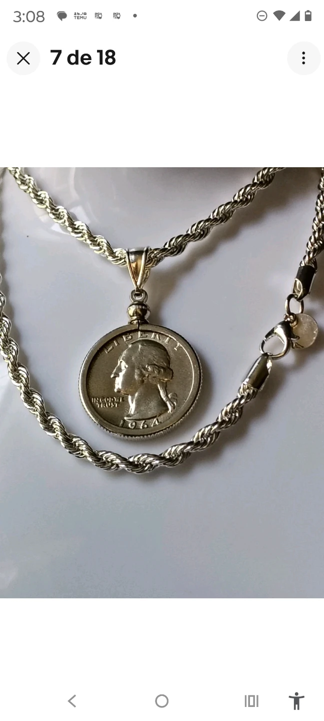 Silver Plated Necklace With 1964 Washington Quarter Coin - photo 4