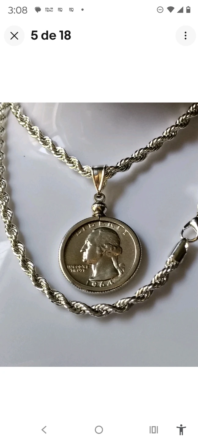 Silver Plated Necklace With 1964 Washington Quarter Coin - photo 5