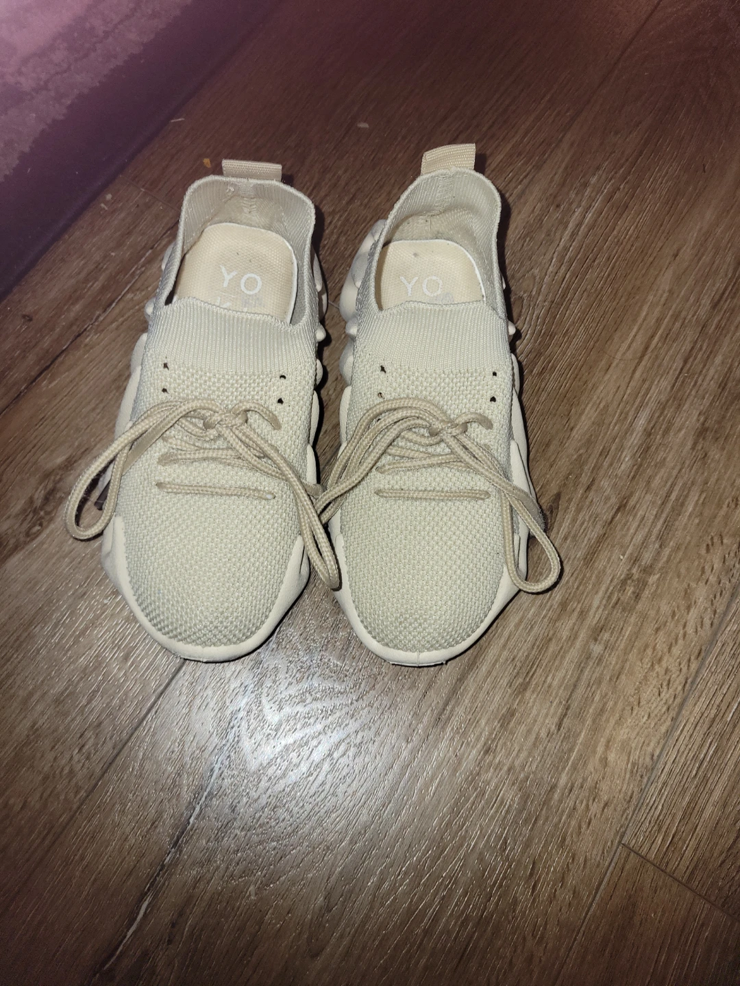 Beige Knit Sneakers with Laces