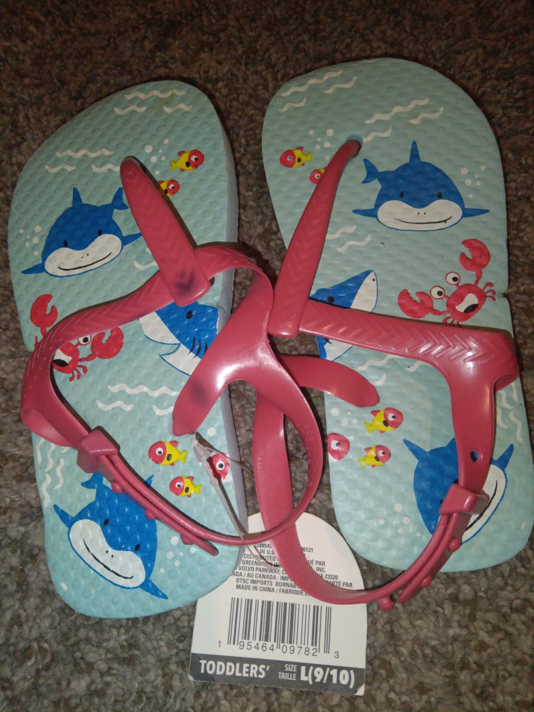 Toddler Girls Shark Flip Flops Size L (9/10)