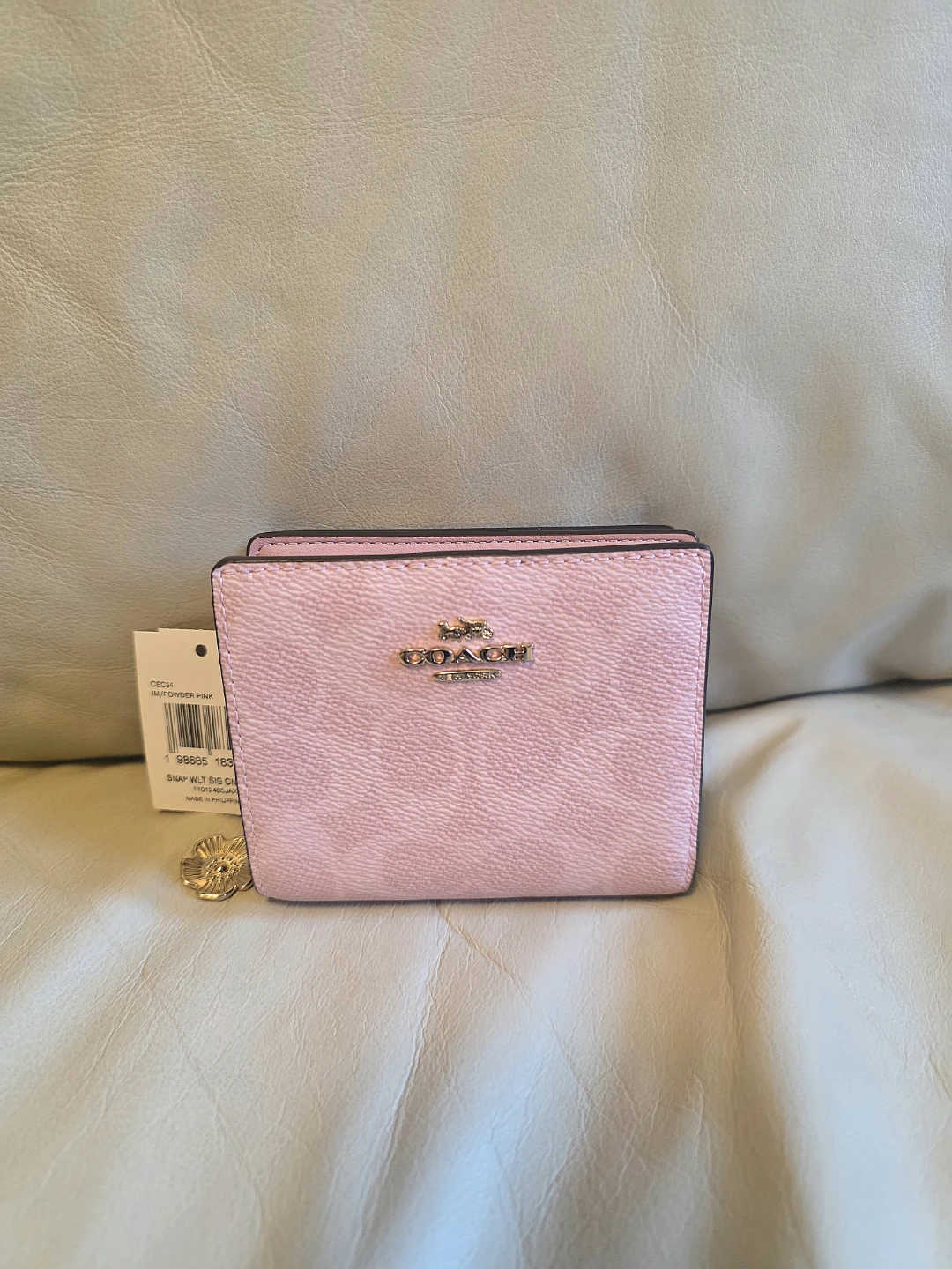 Coach Snap Wallet In Signature Canvas With Charm - Powder Pink - photo 2