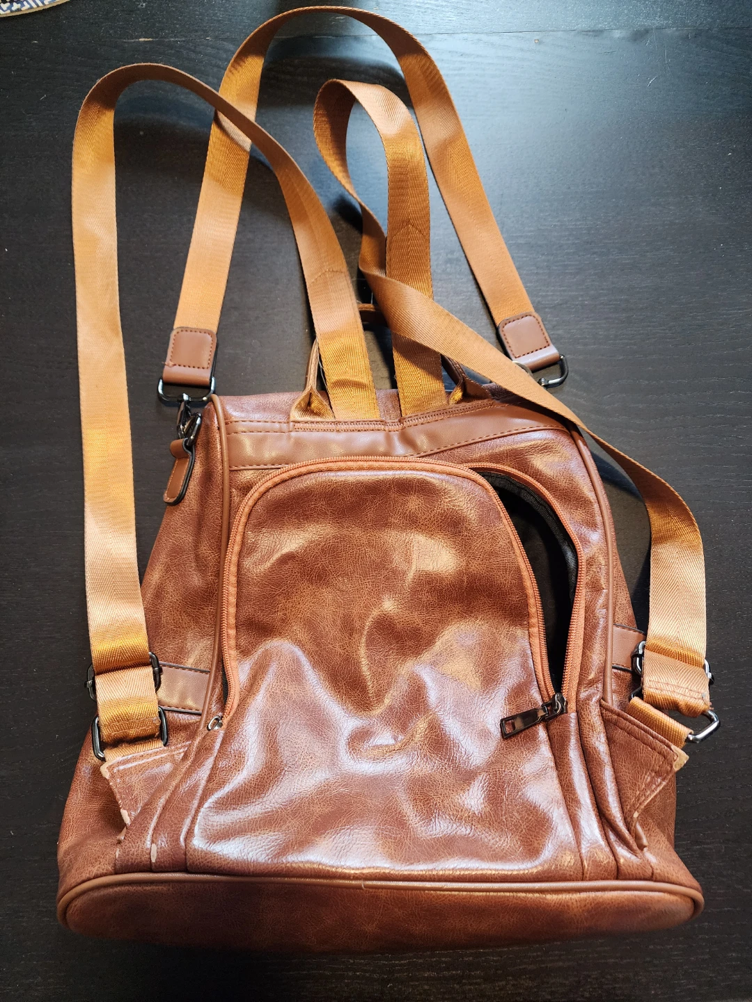 Brown Faux Leather Backpack Purse