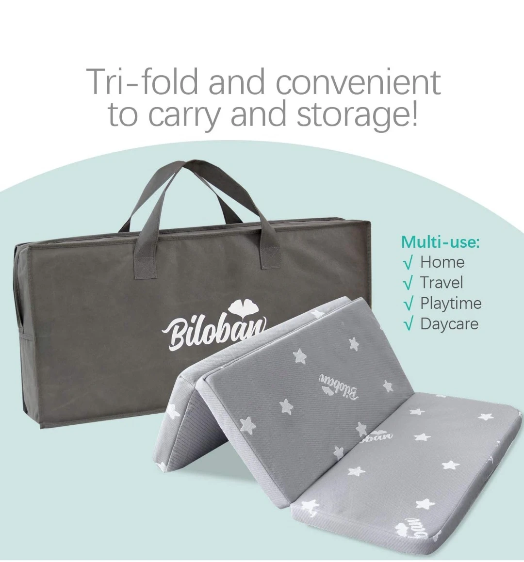 Biloban Baby Tri-Fold Play Mat with Carrying Bag