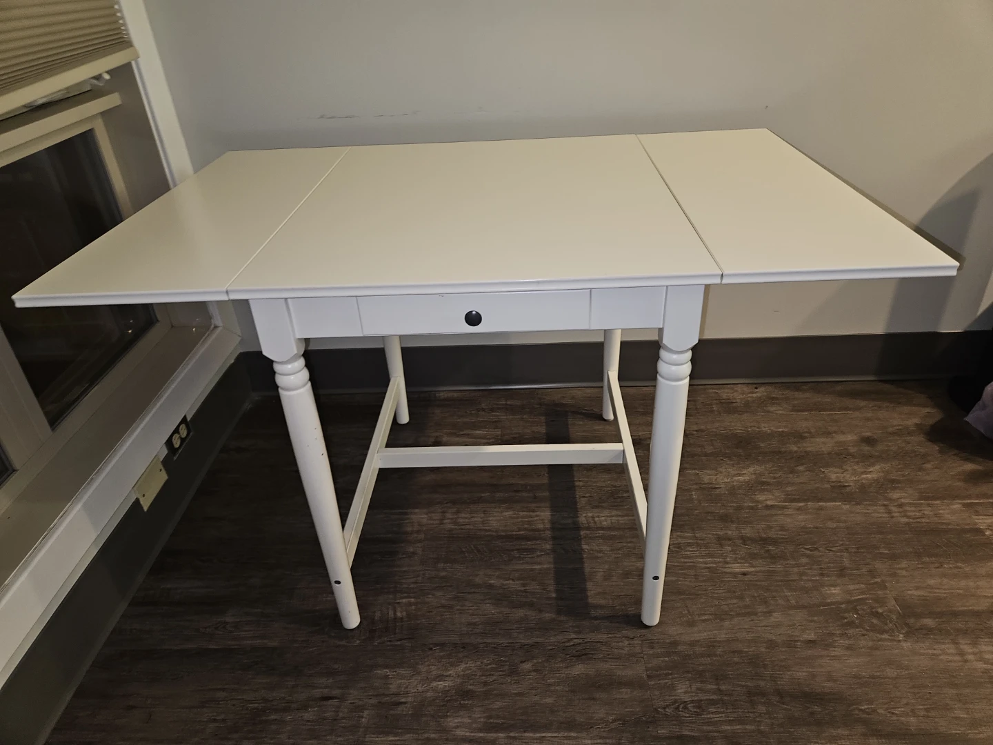 White Drop Leaf Dining Table with Drawer - photo 2