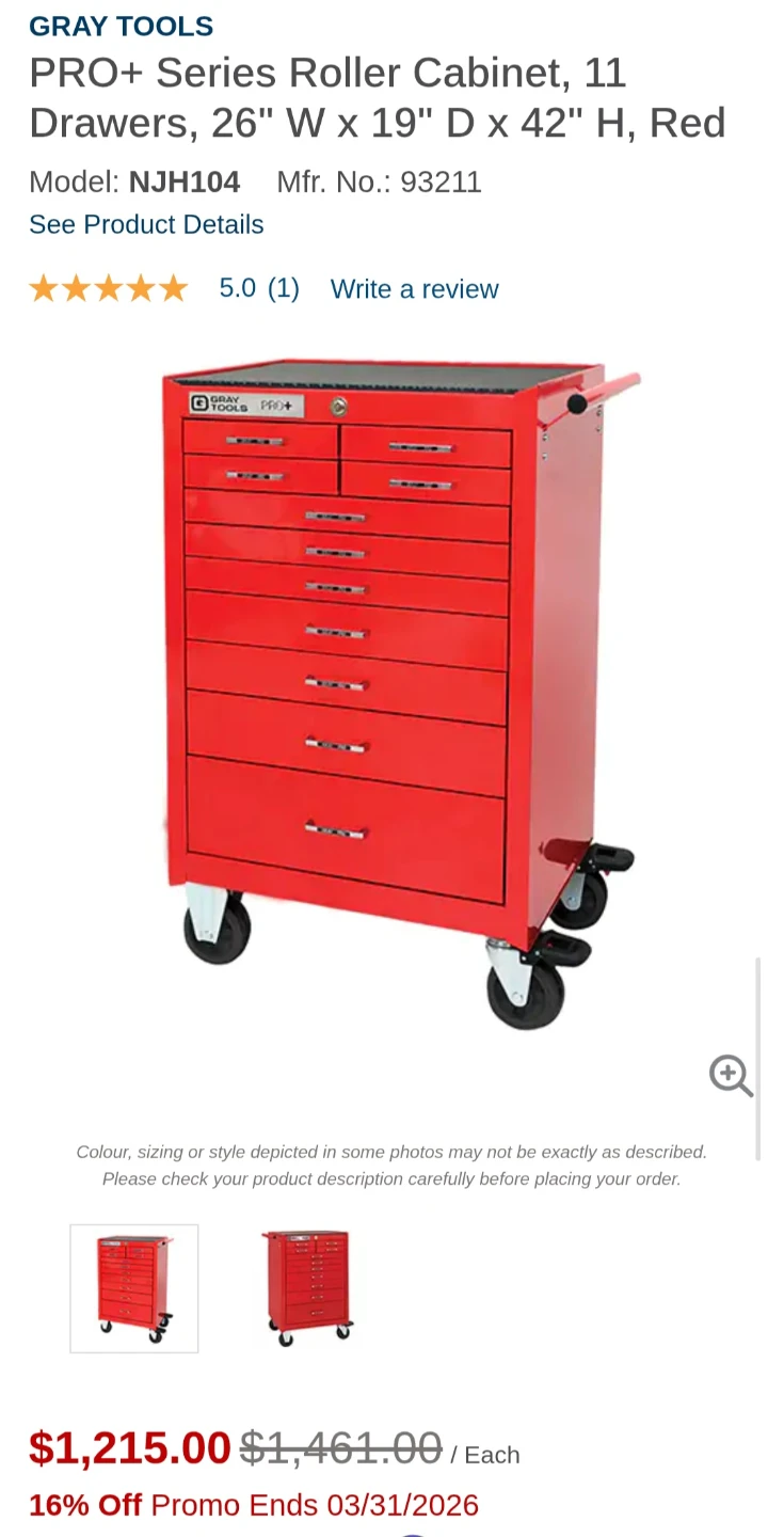 Gray Tools PRO Series Roller Cabinet, 11 Drawers, Red - photo 3