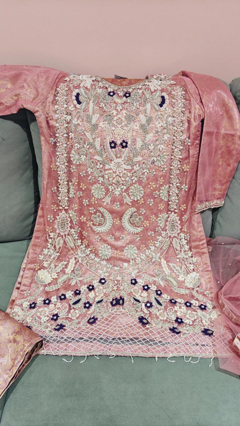 Embellished Pink Kurti with garara and Dupatta Set