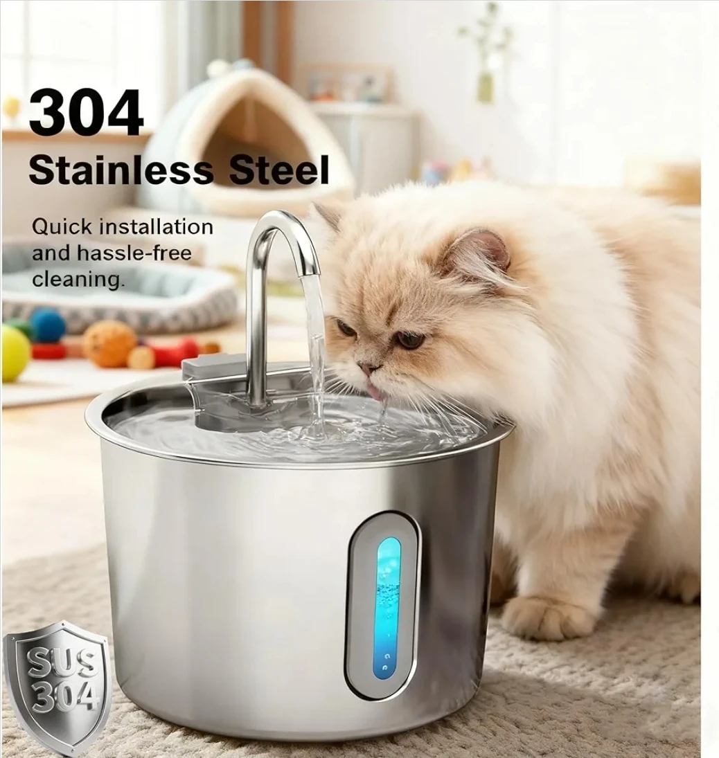 Cat Water Fountain - 2.2L Stainless Steel Pet Water Dispenser - photo 2