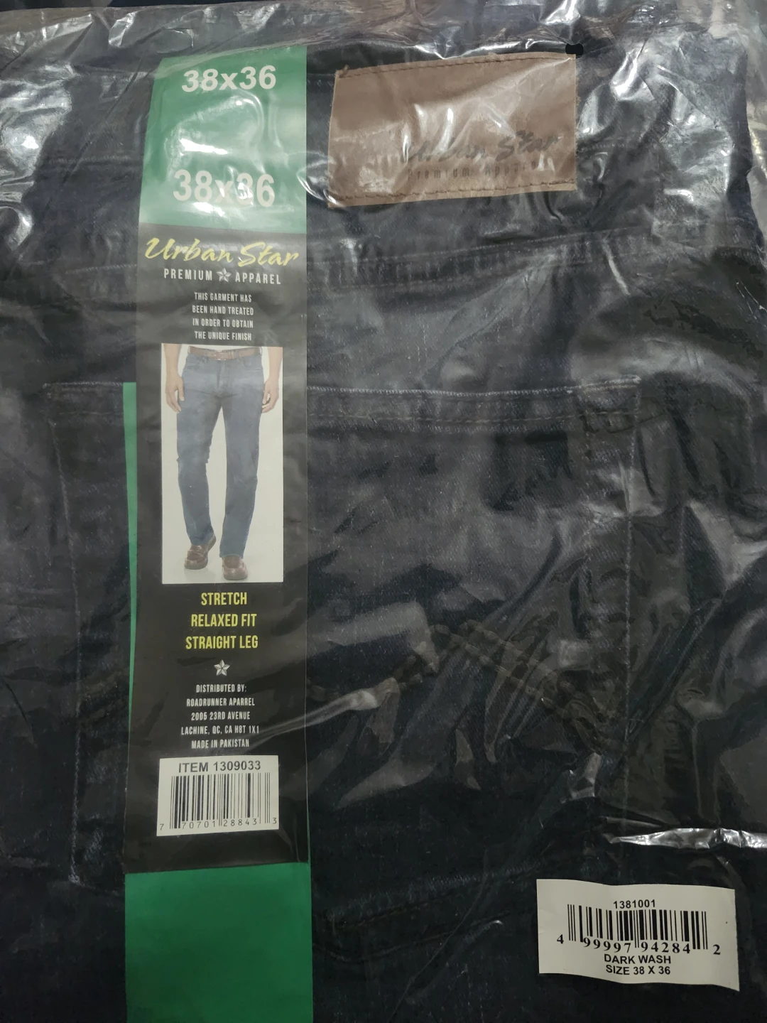 Urban Star Men's Dark Wash Straight Leg Jeans - 38x36