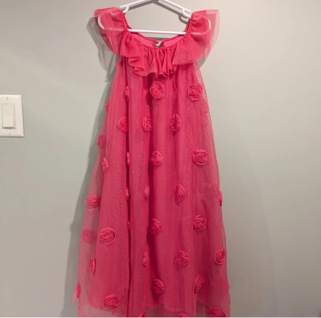 Sparkly Pink Tulle Dress with Rosettes
