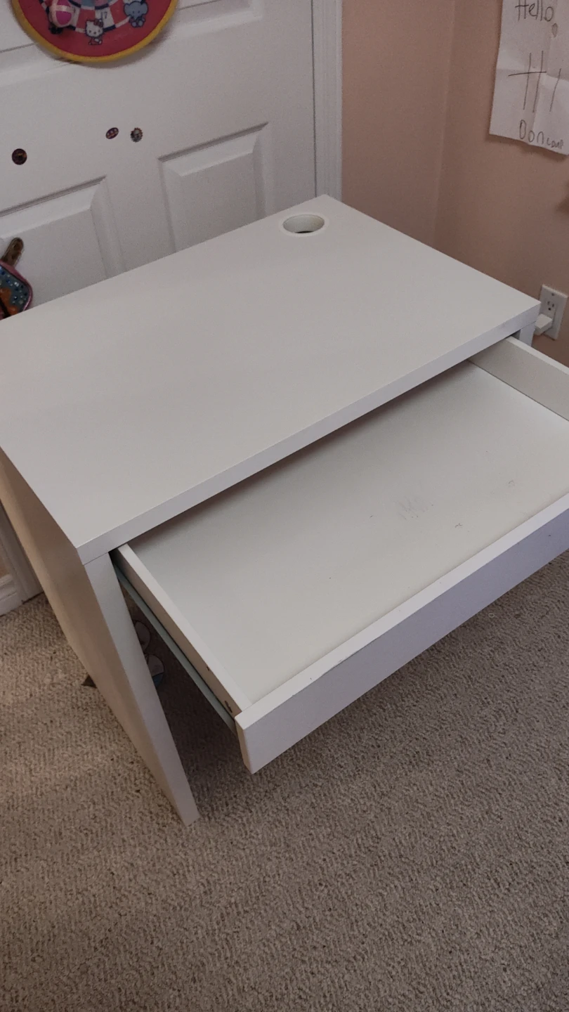 White Desk with Drawer and cable management
