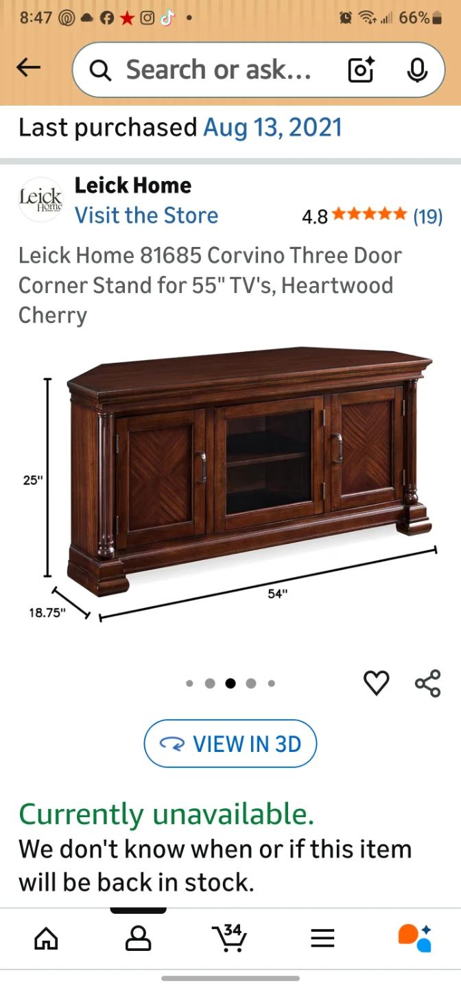 Leick Home 81685 Corvino Three Door Corner Stand