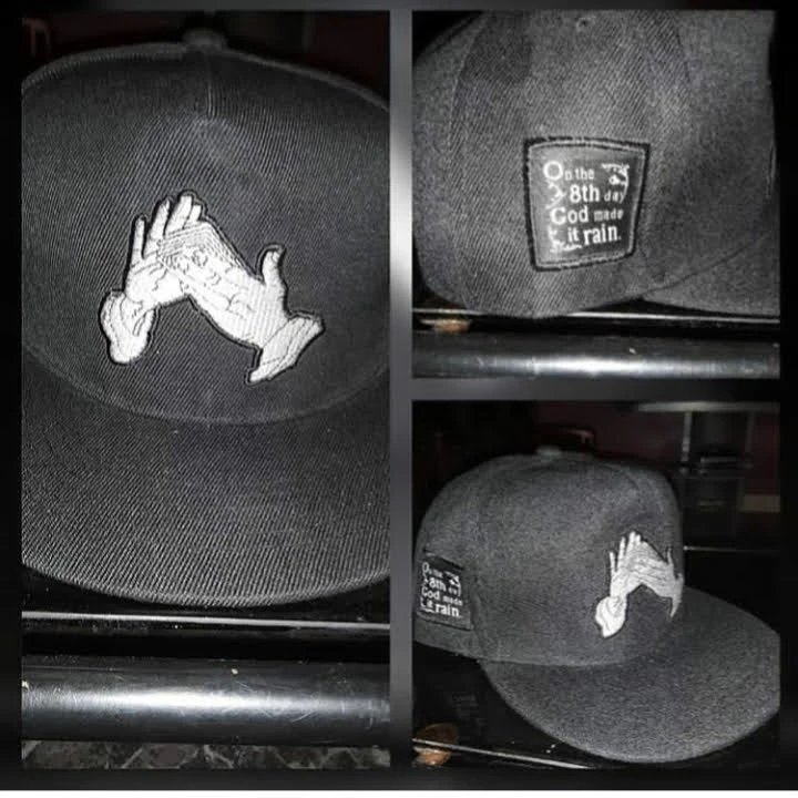 Black Snapback Hat with Embroidered Hands and Text