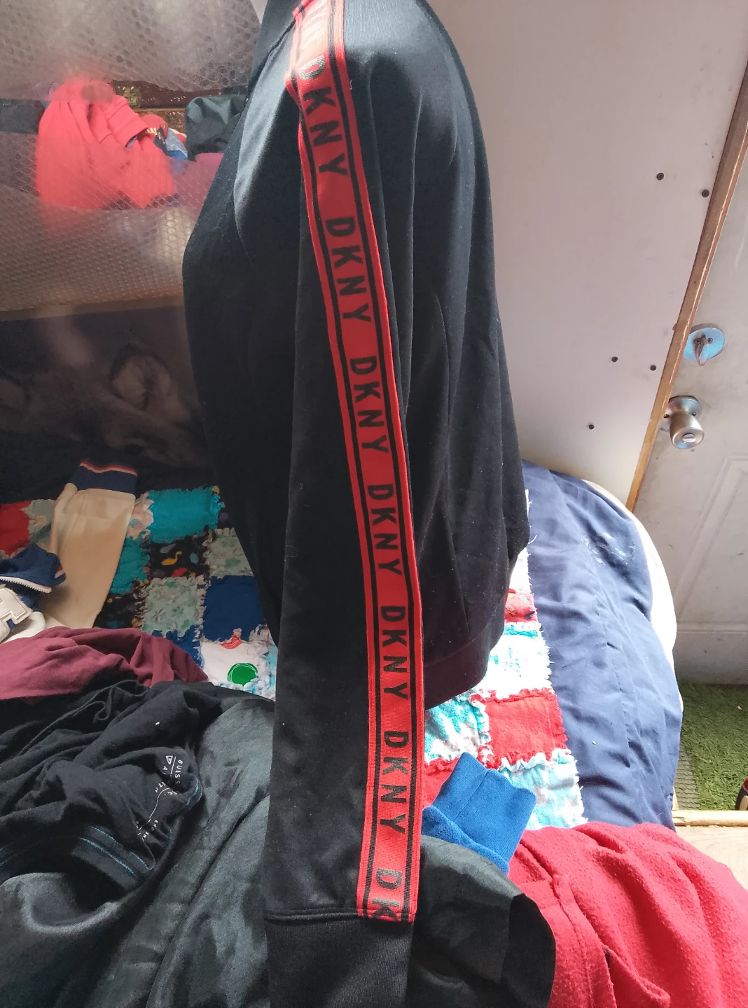 DKNY Black Track Jacket with Red Logo Tape - photo 3