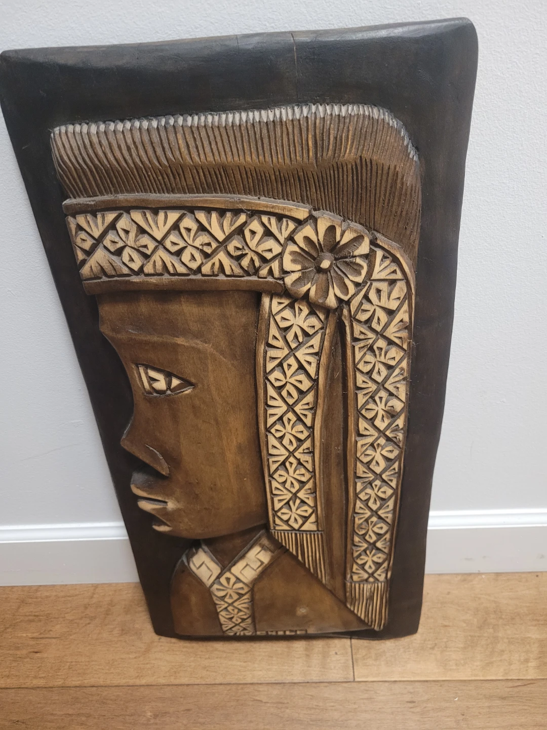 Hand Carved Wooden Wall Art Plaque - Tribal Figure