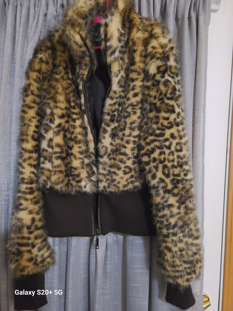 Leopard Print Faux Fur Bomber Jacket