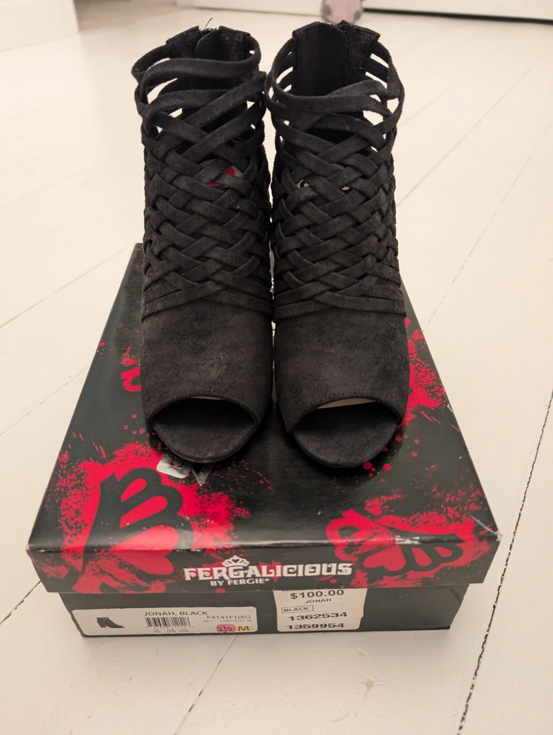 FERGALICIOUS Black Woven Peep-Toe Heels - Size 5.5 - photo 2