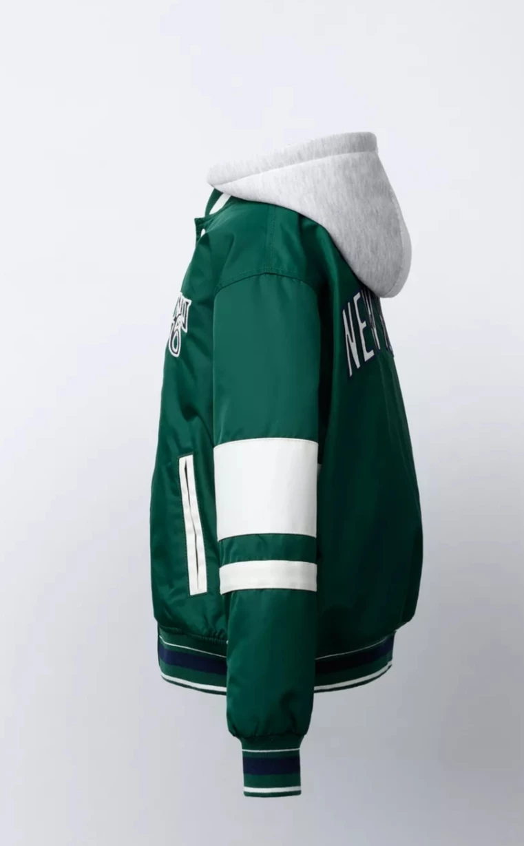 Zara Green 'New York' Varsity Bomber Jacket with Grey Hoodie - photo 4