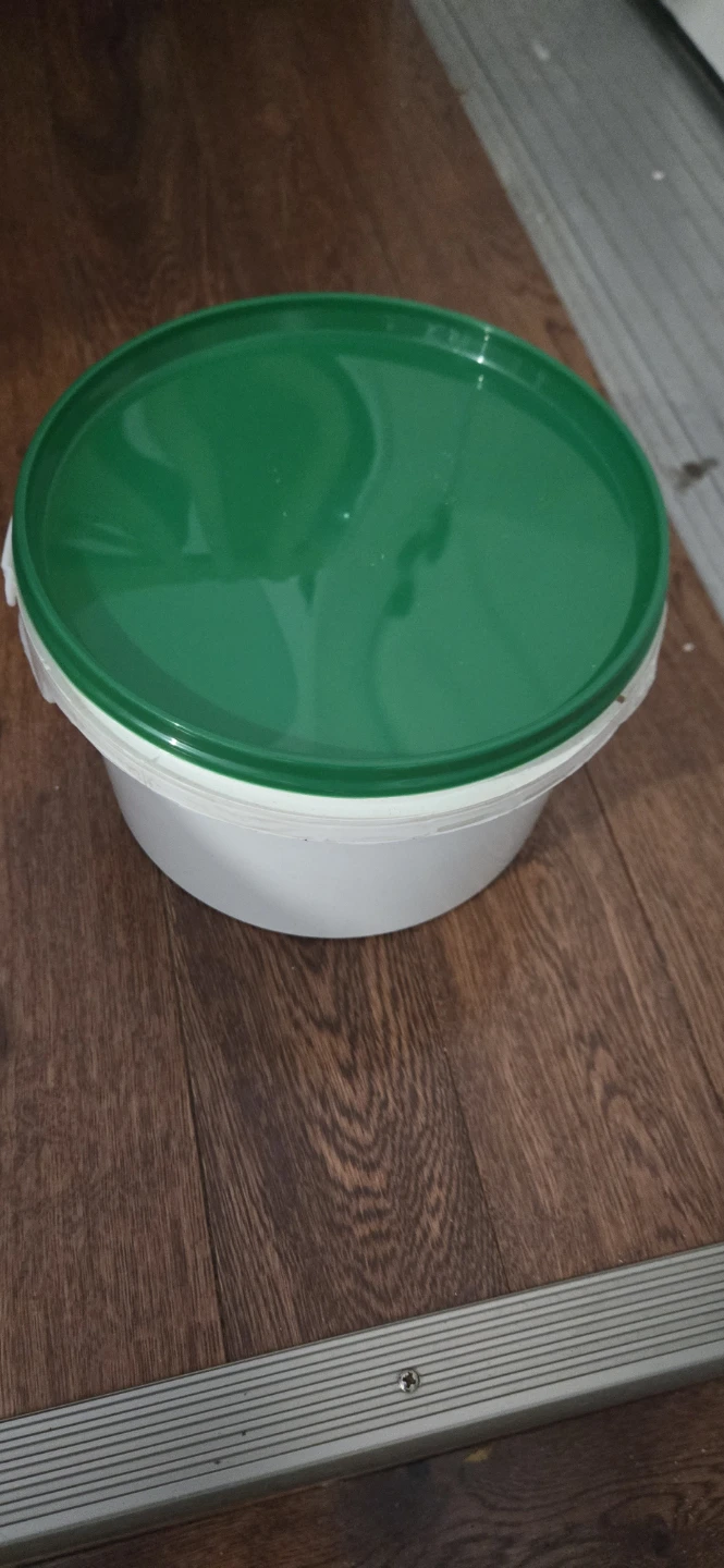 White Plastic Bucket with Green Lid