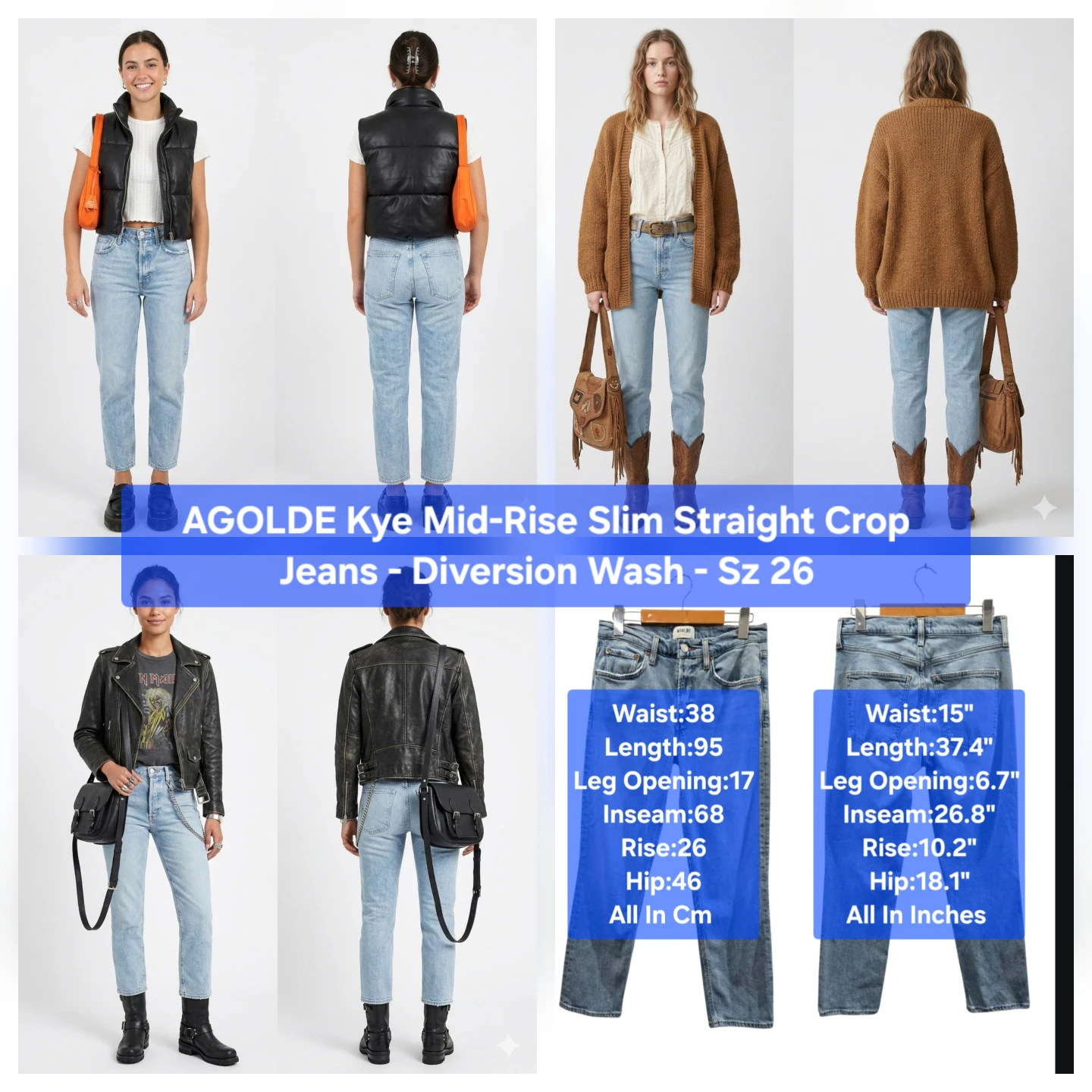 AGOLDE Kye Mid-Rise Slim Straight Crop Jeans Size 26