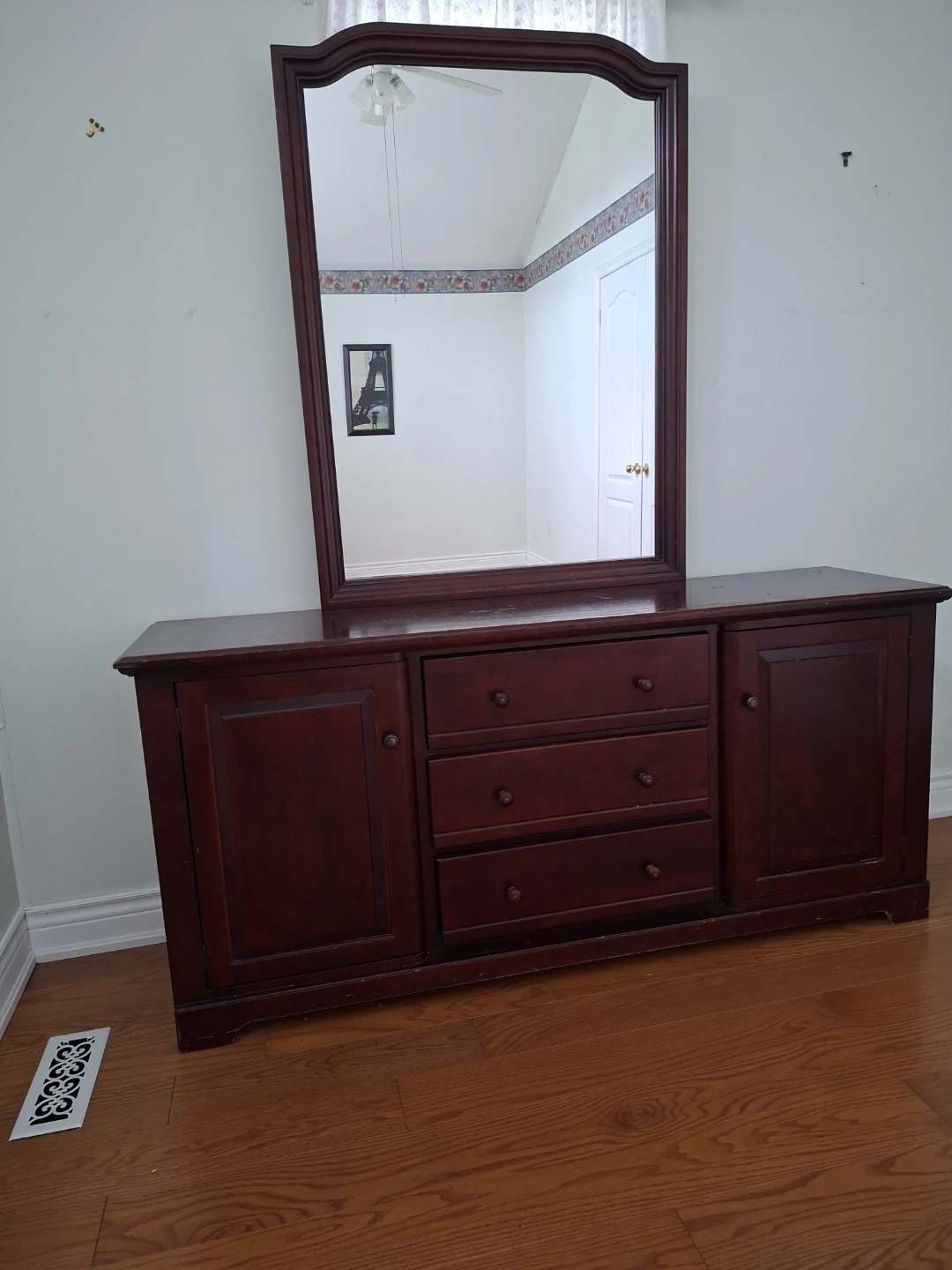 Dark Cherry Wood Dresser with Mirror