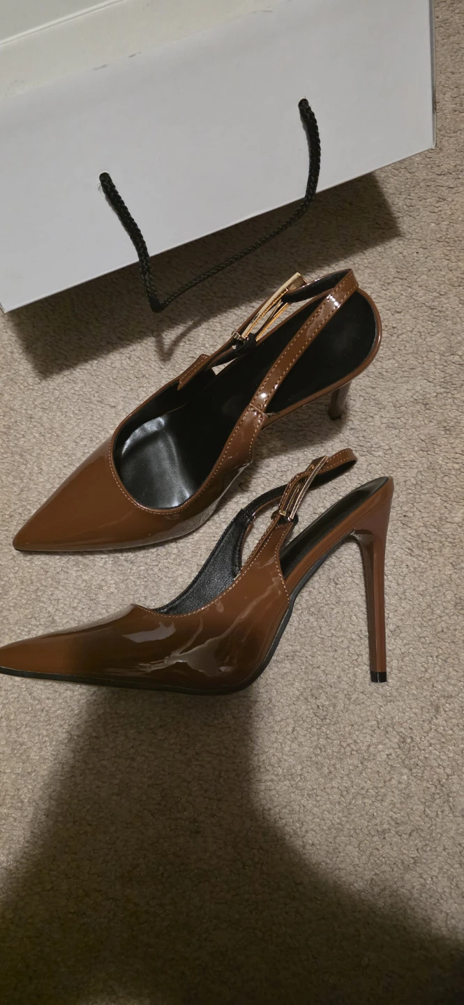 Brown Patent Slingback Heels
