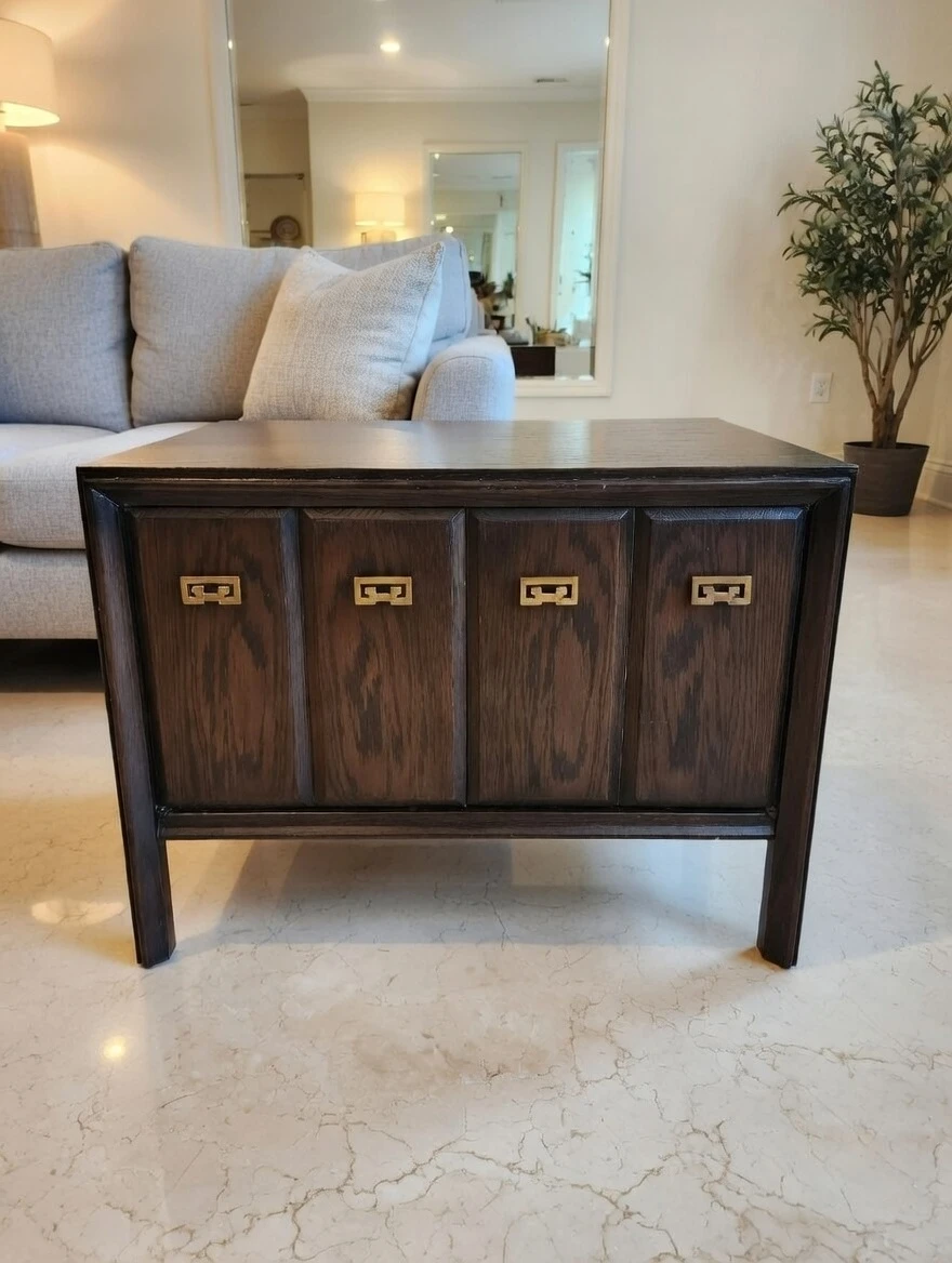 Vintage Solid Wood 2 Door Storage Cabinet with Brass Pulls