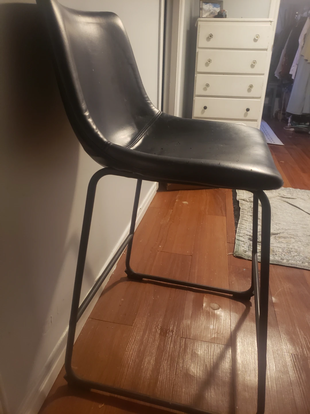 Black Faux Leather Bar Stool with Metal Legs - photo 2