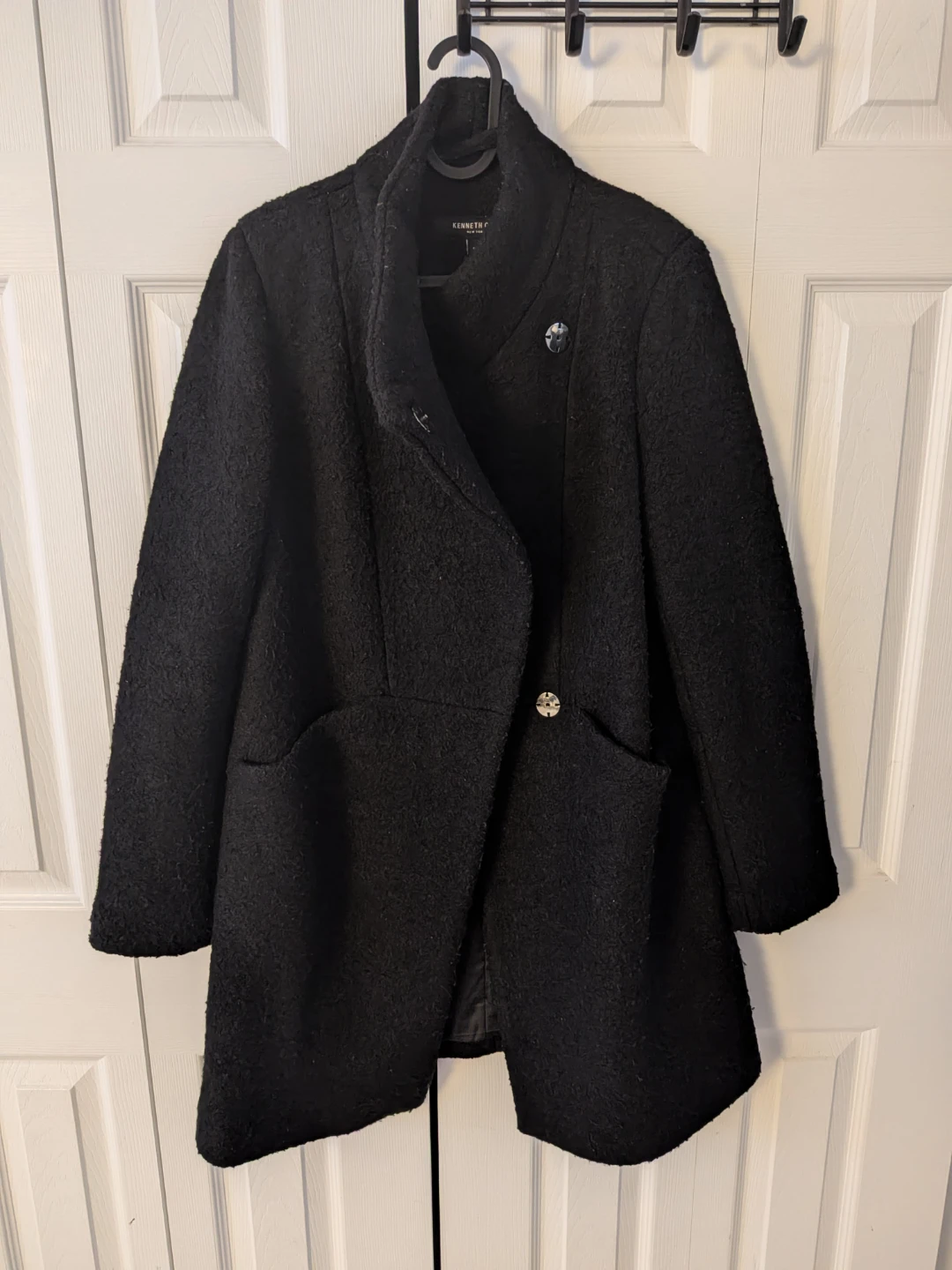 Kenneth Cole Black Textured Wool Blend Coat - photo 2