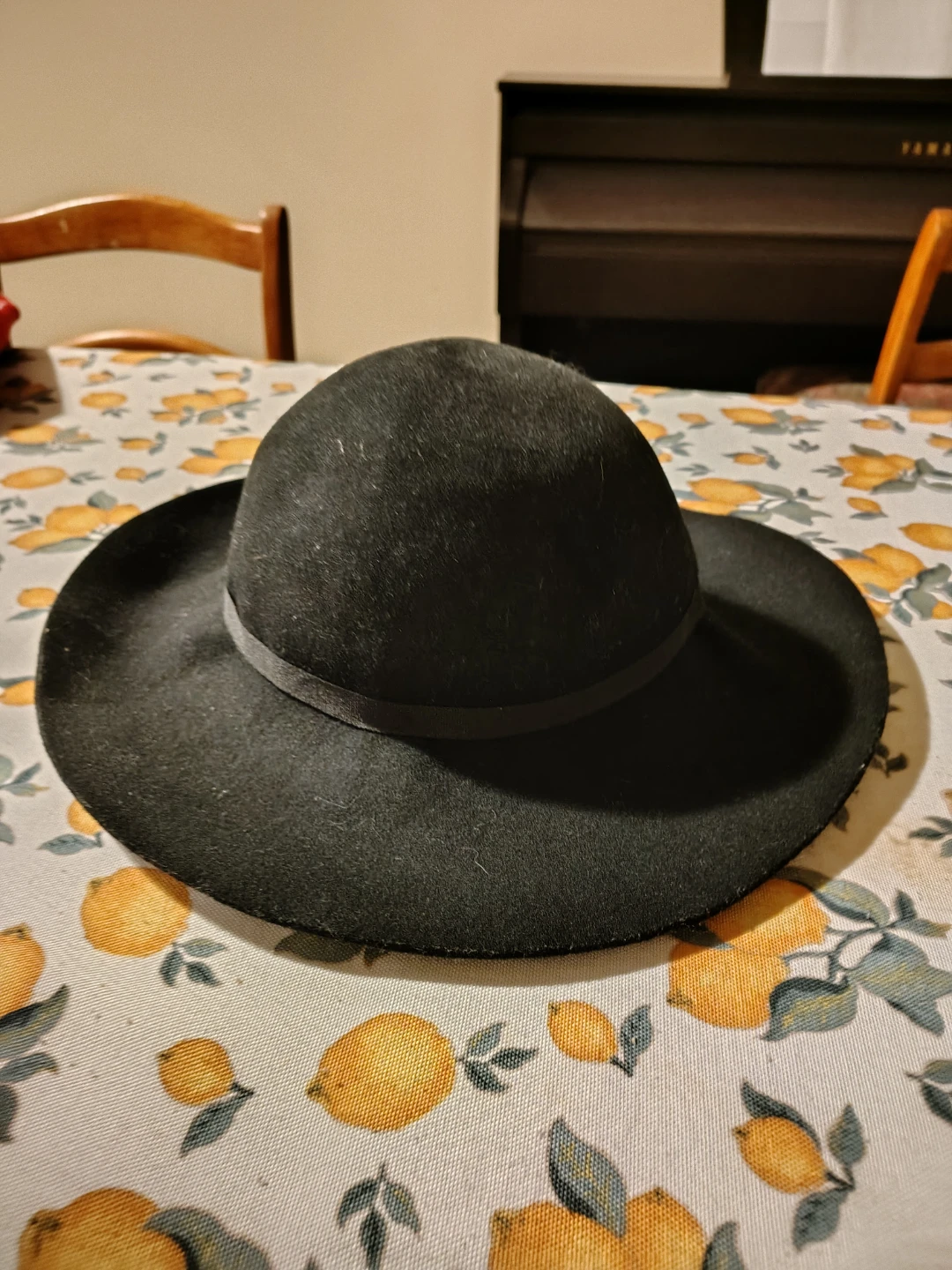 France import Black Wide-Brim Hat wool/felt