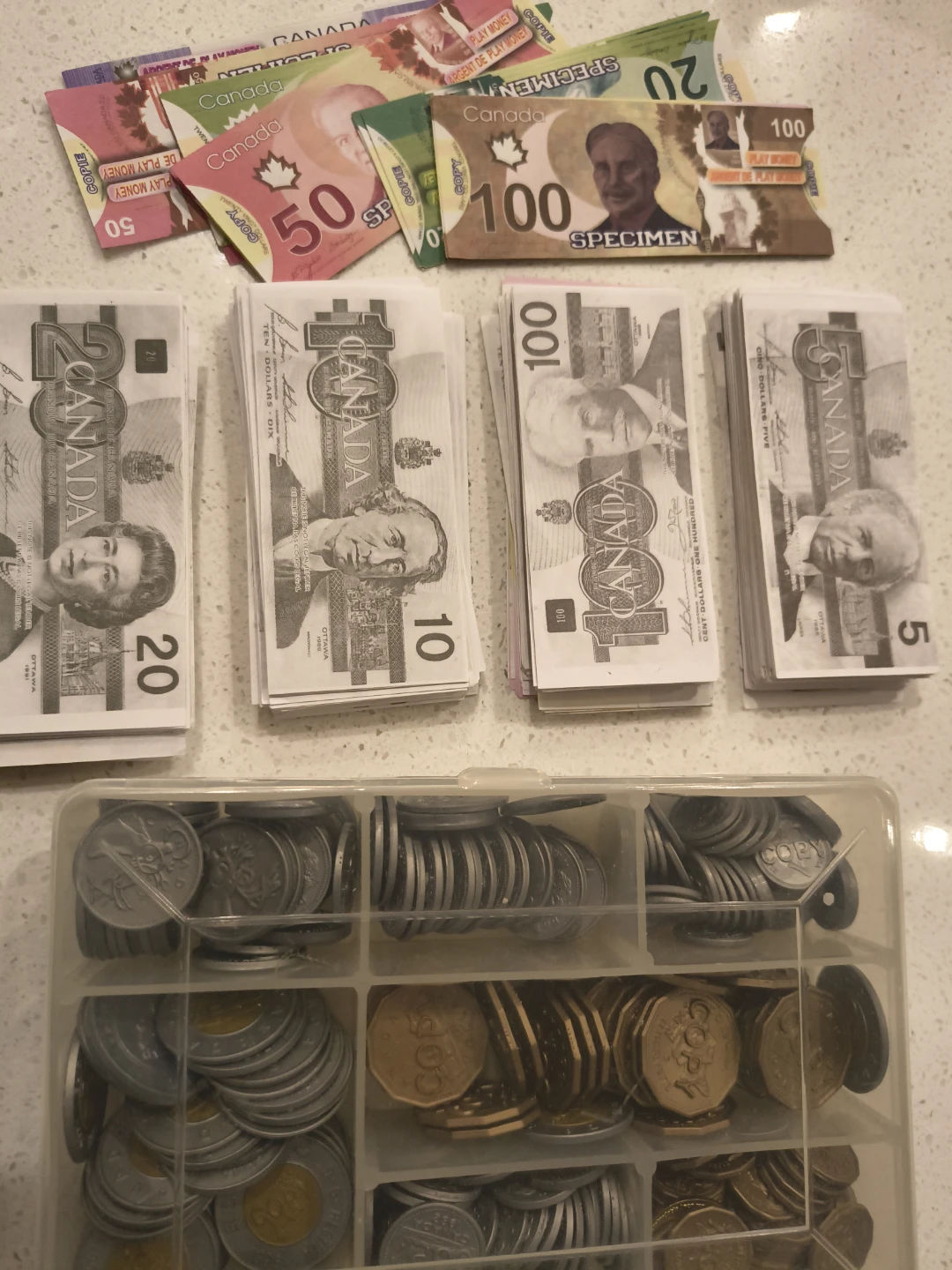 Play Money - Canadian Dollar Bills and Coins