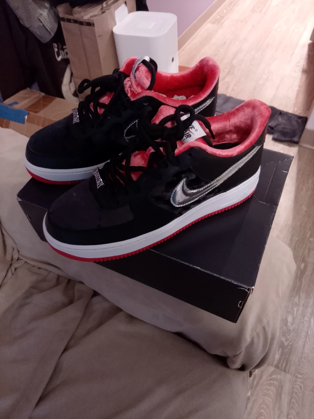 Nike Air Force 1 Low "H-Town" Black Velvet Red Bottoms
