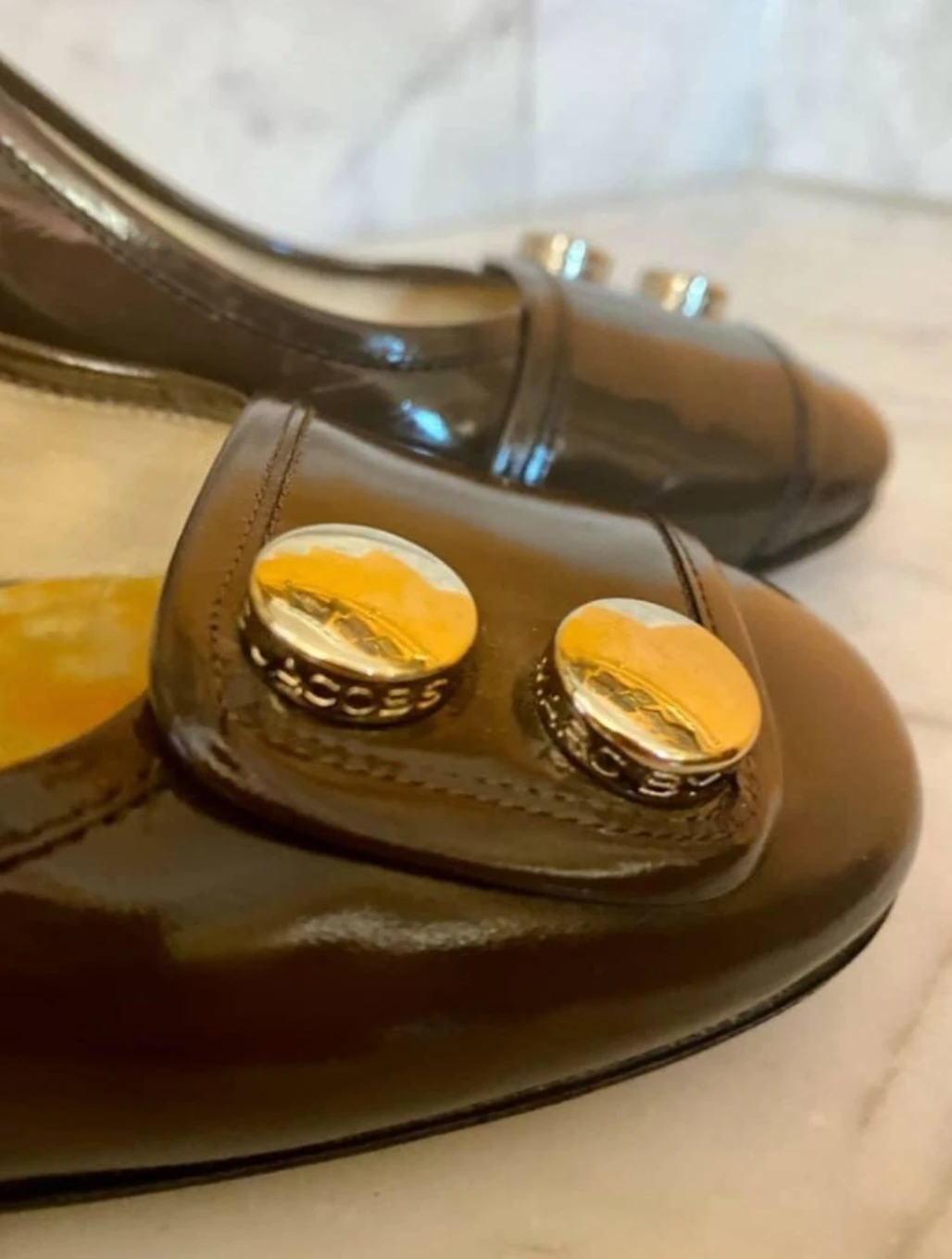 Marc Jacobs Black Patent Leather Block Heels Pumps Size 9 - photo 4