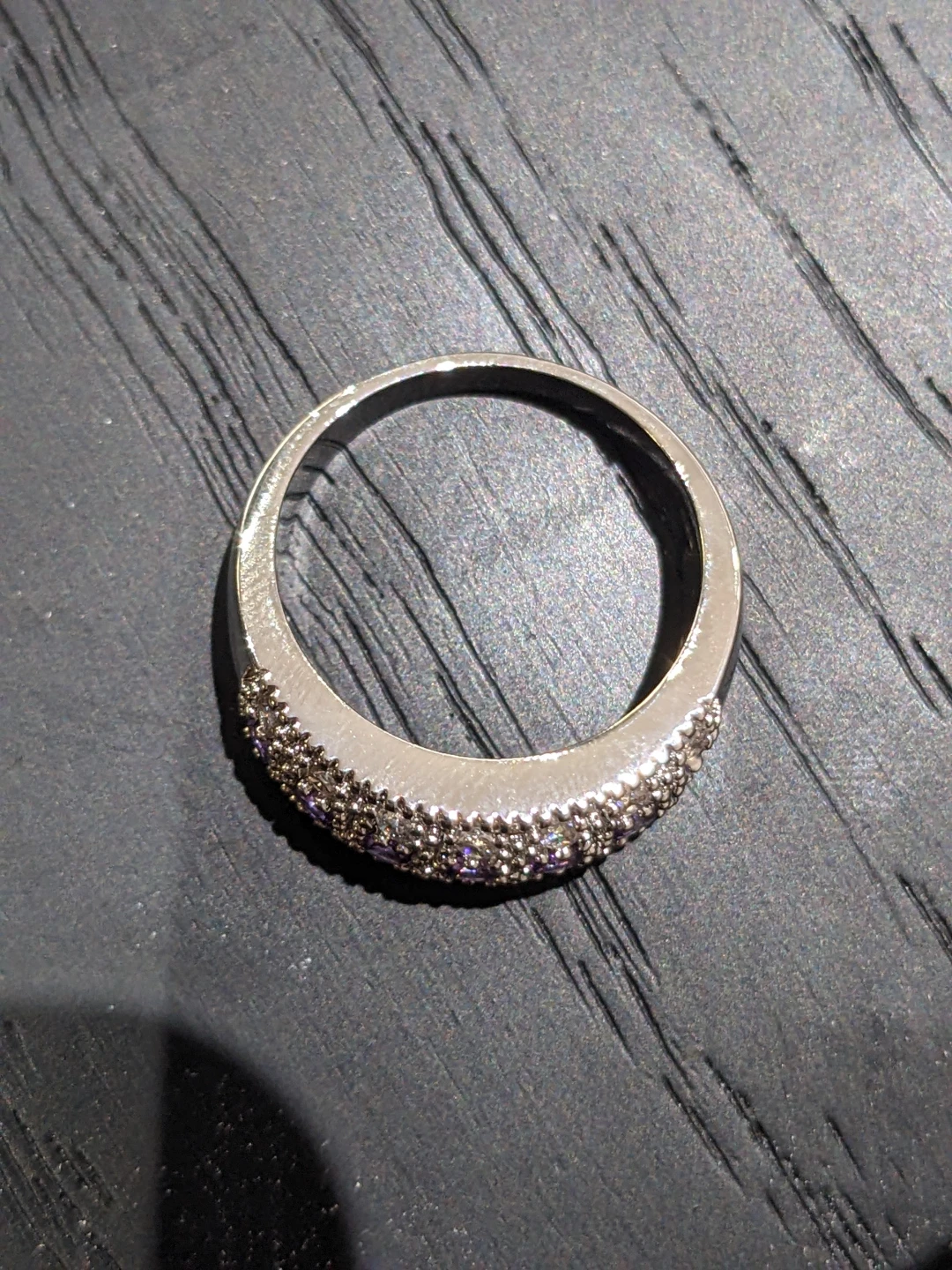 Size 8 Sterling Silver Ring with Purple and White CZ Stones - photo 3
