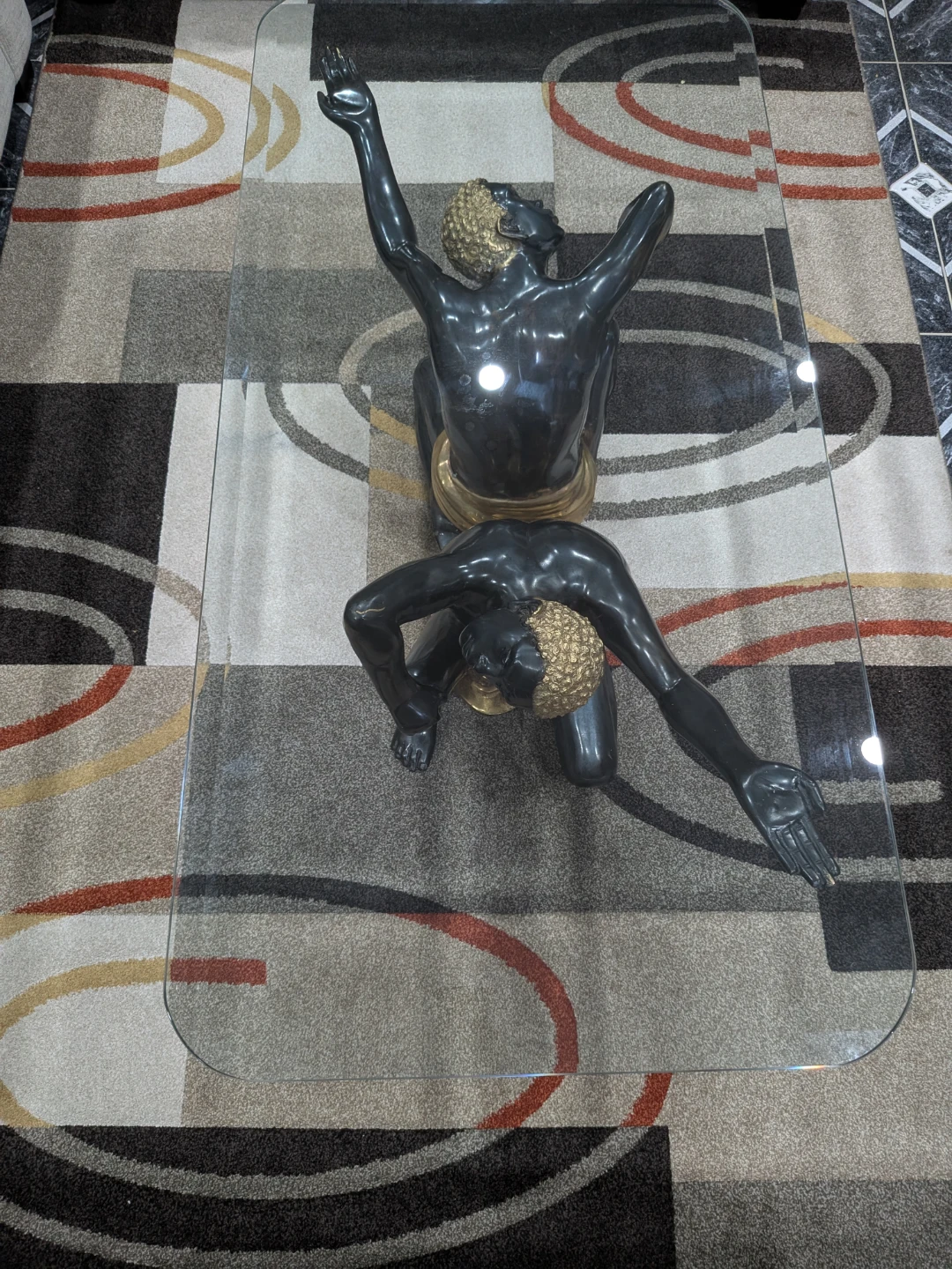 Glass Coffee Table with Sculptural Bases