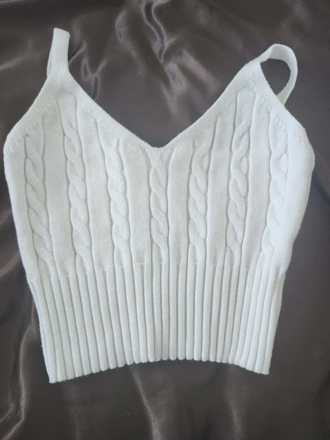 White Cable Knit Cropped Tank Top