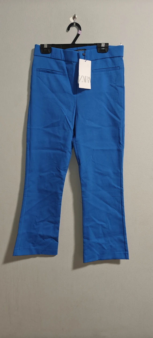 Zara Blue Cropped Flare Trousers