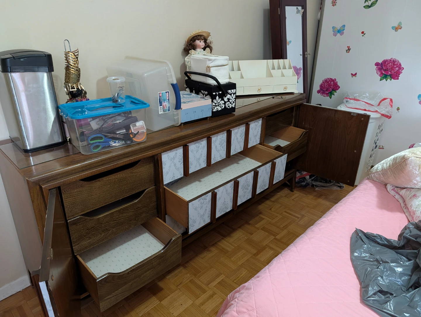 Vintage Wood Dresser with Mirror