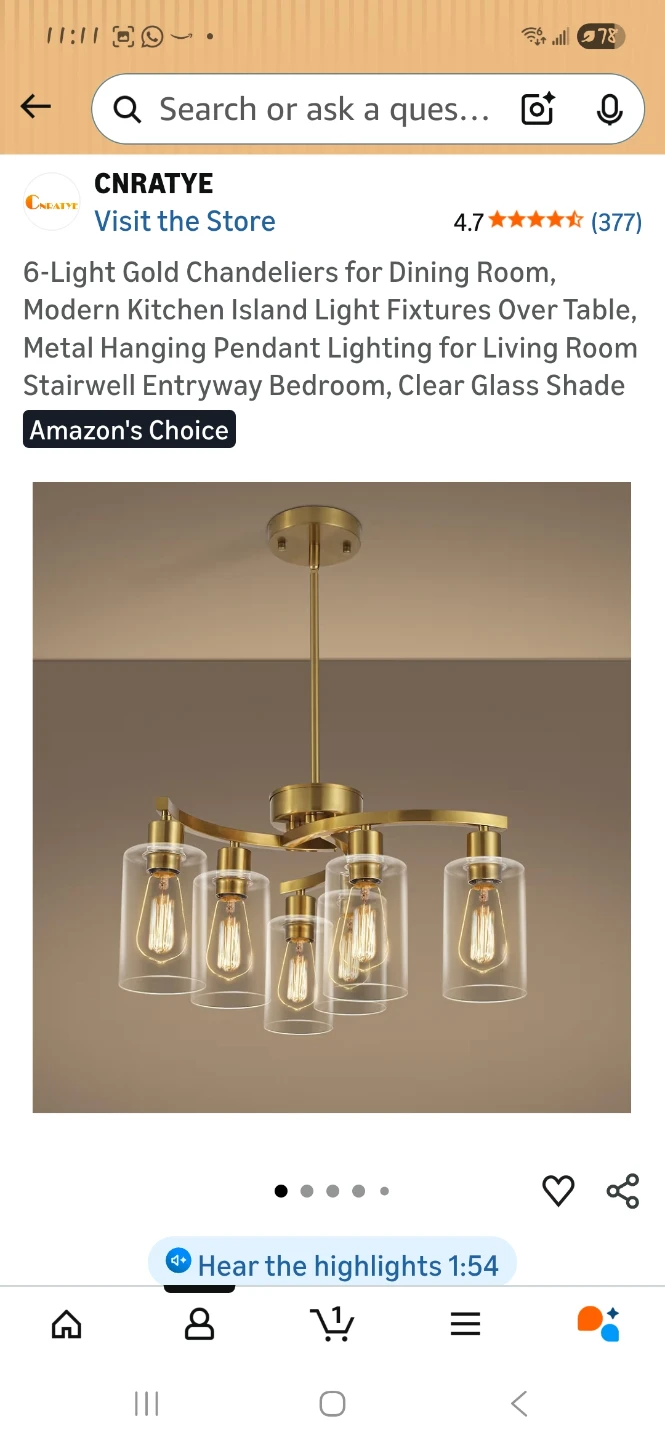 6-Light Gold Chandelier with Clear Glass Shades