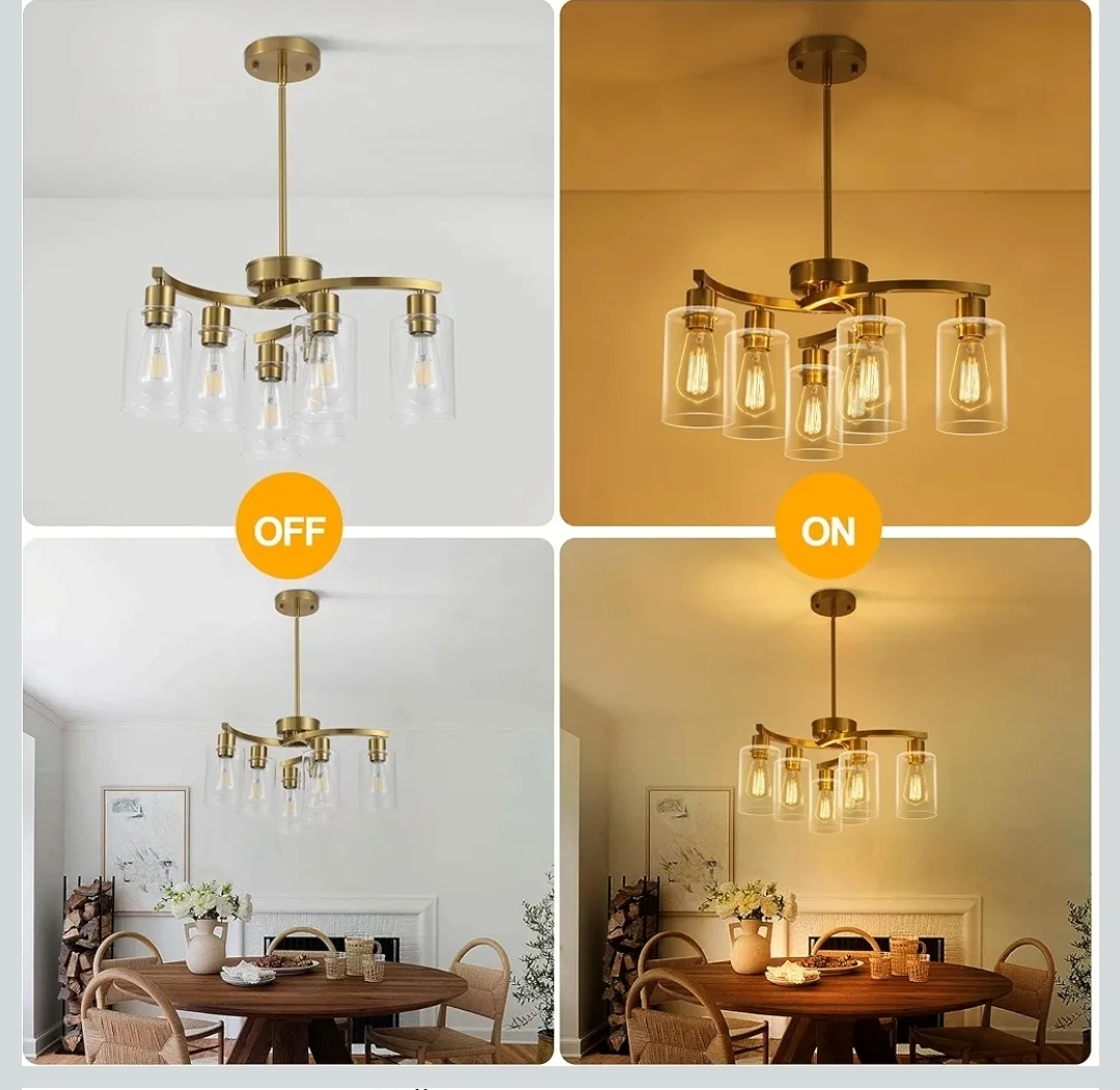 6-Light Gold Chandelier with Clear Glass Shades - photo 5
