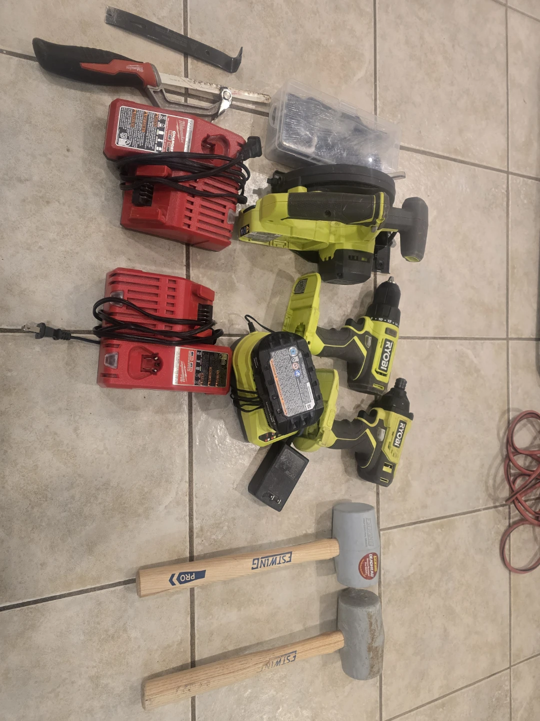 Ryobi Power Tool Combo Kit with Milwaukee Chargers and Mallets - photo 2