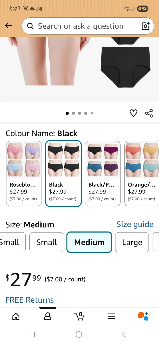 Wirarpa Women's Cotton Stretch Briefs - Medium - Black - photo 2