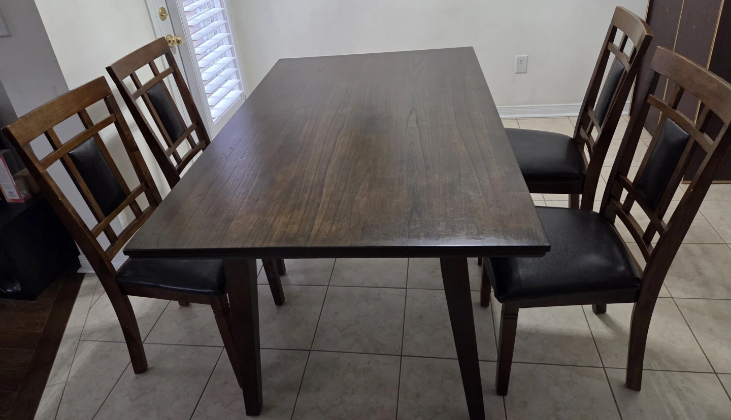 Wooden Dining Chairs with Black Upholstery (Set of 4)
