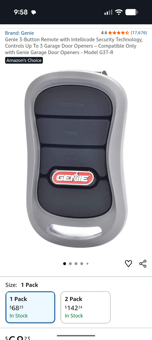 Genie 3-Button Garage Door Opener Remote