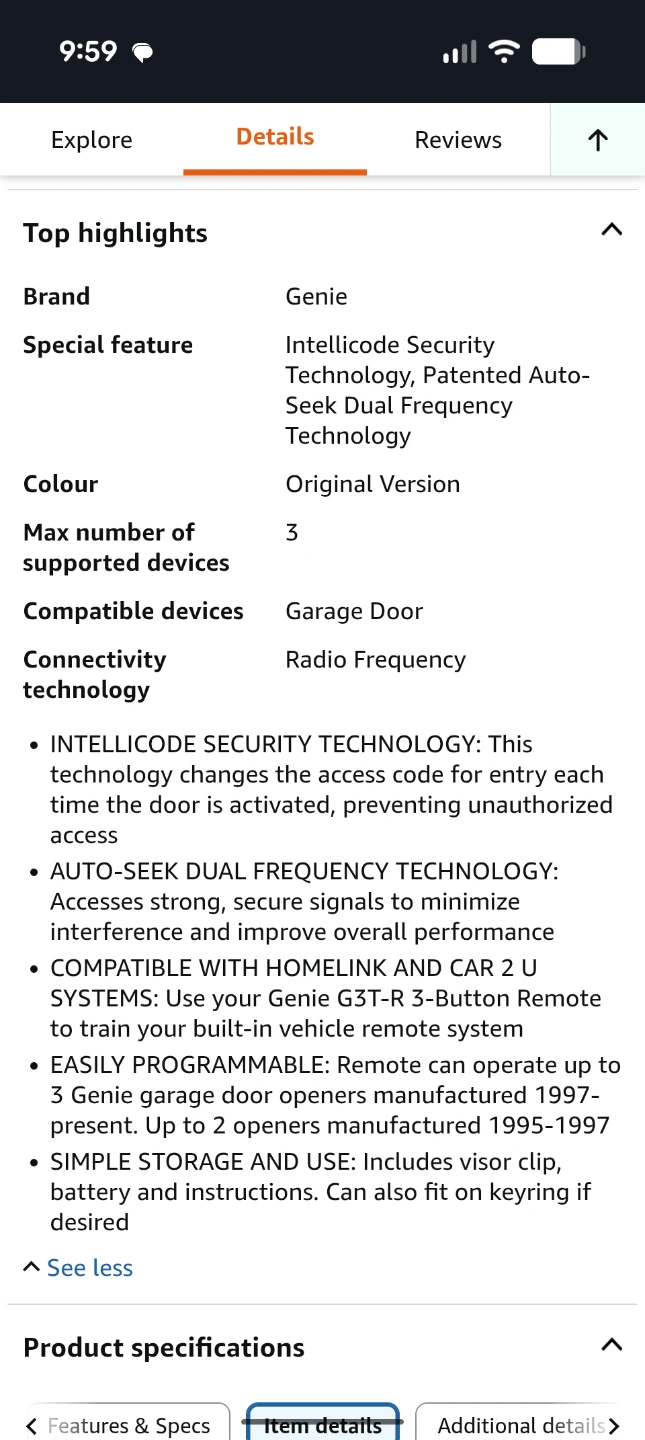 Genie 3-Button Garage Door Opener Remote - photo 2