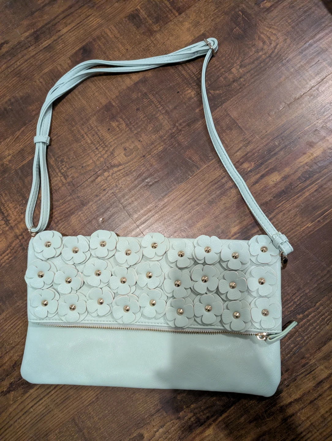Light mint Clutch Purse with Floral Embellishments - photo 2