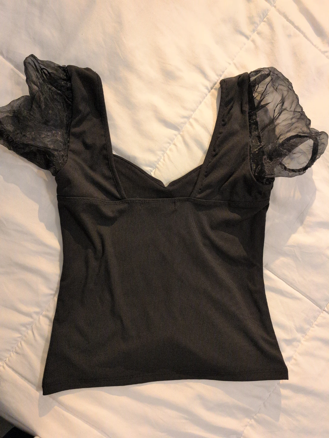 Black Ruched Mesh Sleeve Top - photo 3