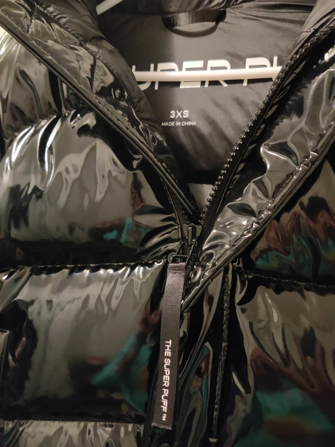 TNA Super Puff Cropped Puffer Jacket Shiny Black Size 3XS - photo 3
