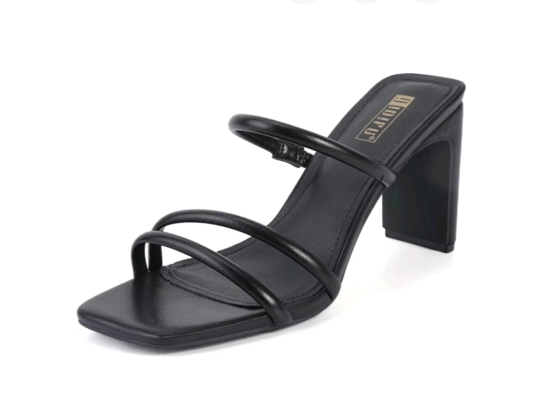 IDIFU Strappy Block Heel Mules Black Square Toe Womens US 9.5
