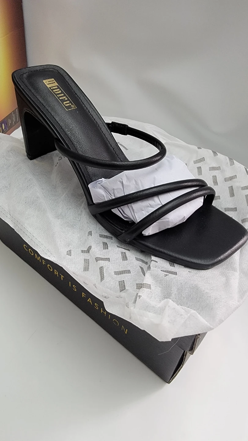 IDIFU Strappy Block Heel Mules Black Square Toe Womens US 9.5 - photo 2