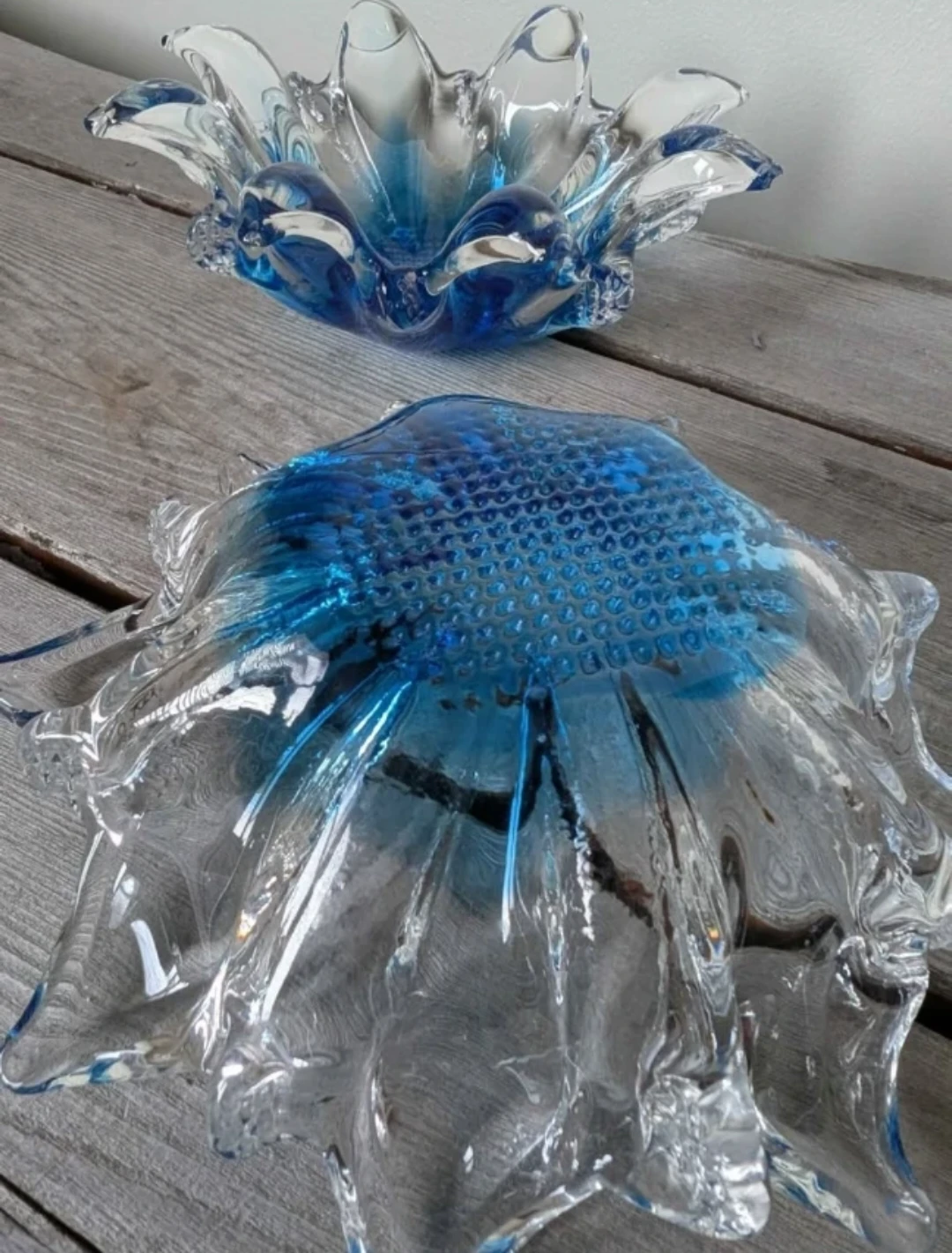 Set of 2 Blue and Clear Art Glass Dishes 🥕 - photo 4